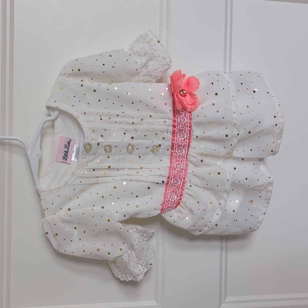 Little lass white with gold sequence shirt